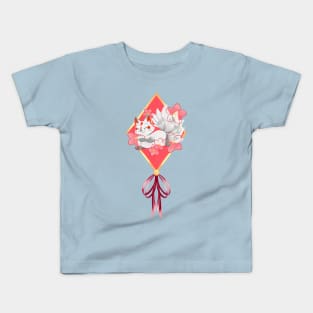 Kitsune Love - a cute Japanese fox and cherry blossoms illustration Kids T-Shirt